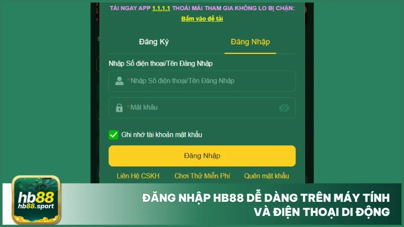 Đăng nhập hb88 dễ dàng trên máy tính và điện thoại di động