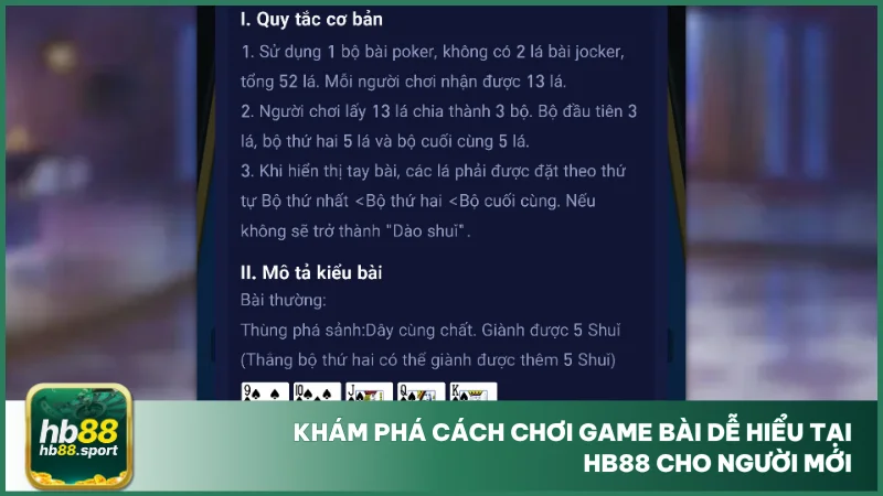 Khám phá cách chơi game bài dễ hiểu tại hb88 cho người mới