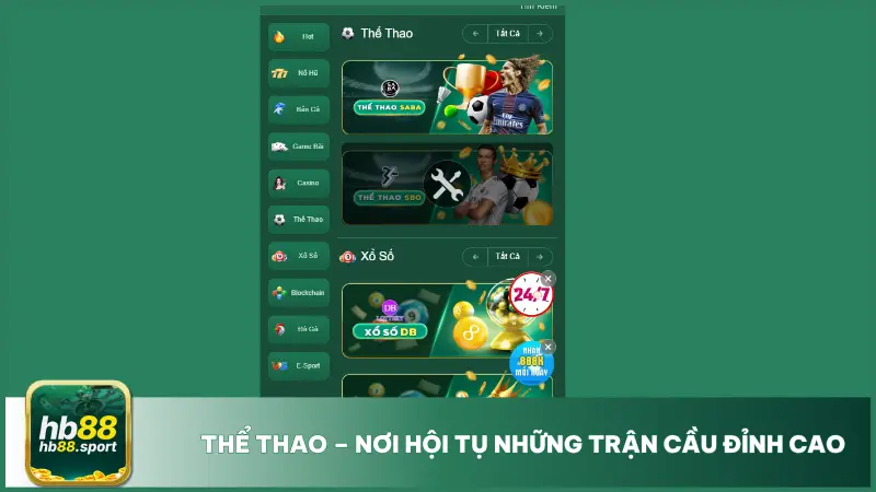 Sảnh thể thao tại hb88 hợp tác với các nhà cung cấp lớn